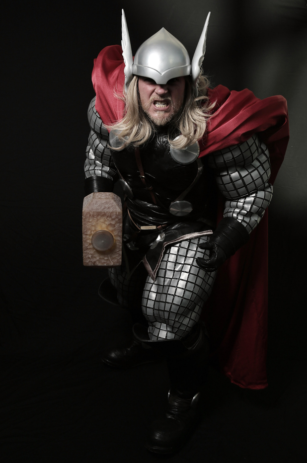 NEW YORK, NY - OCTOBER 12: Comic Con attendee Mark Smith poses as Thor during the 2014 New York Comic Con at Jacob Javitz Center on October 12, 2014 in New York City. (Photo by Neilson Barnard/Getty Images)