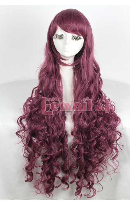 90cm wine red Curly Wavy cosplay wig long women hair