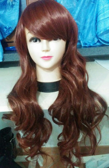60cm Long wine red charm sweet curly wig