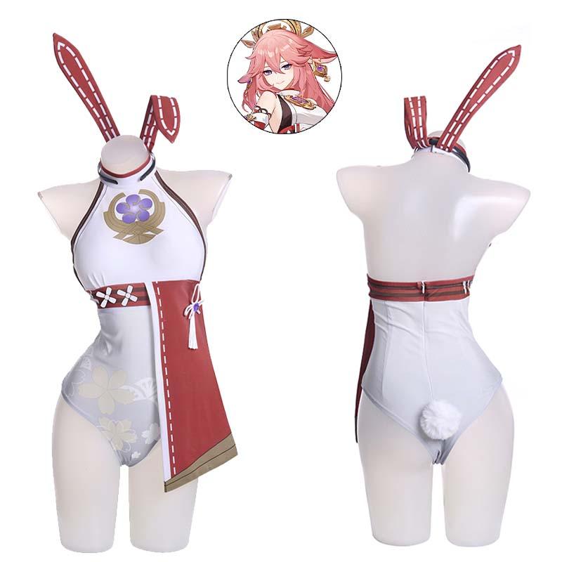 Genshin Impact Guuji Yae Miko Fanart Bunny Girl Cosplay Costume Style3