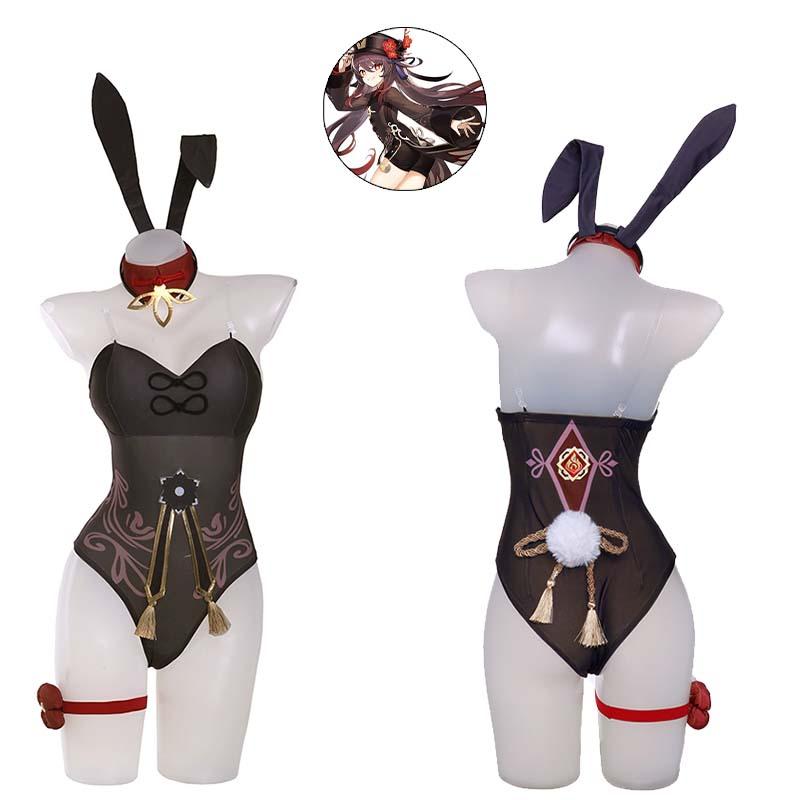 Genshin Impact Hutao Fanart Bunny Girl Cosplay Costume